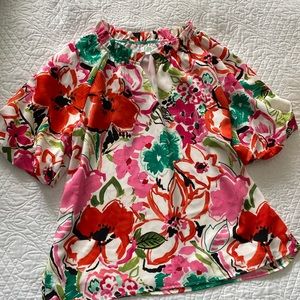 V neck Ruffle neck balloon short puff sleeves